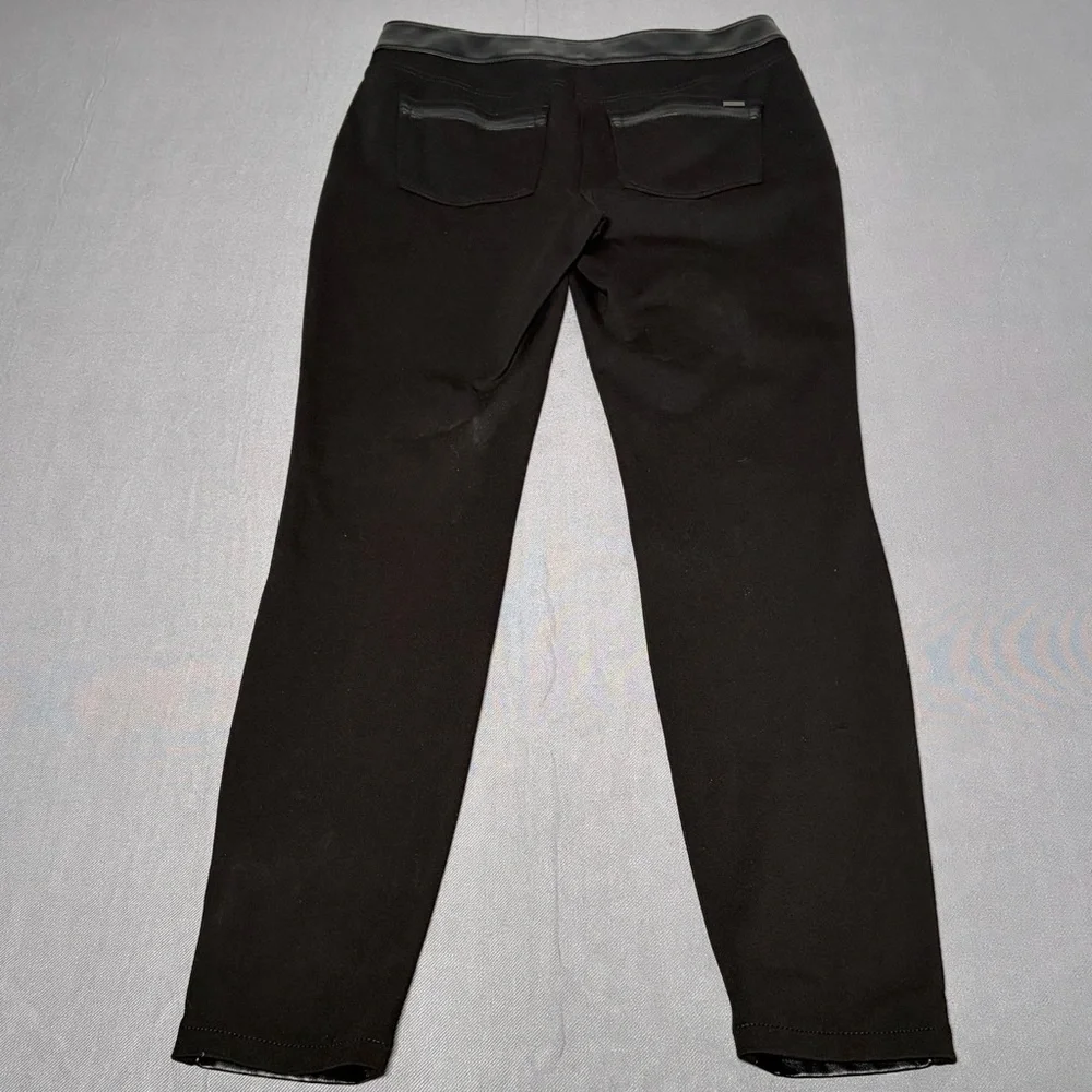 WHBM The Legging Black Faux Leather Front Ponte Back Side Zip Pants Size 4